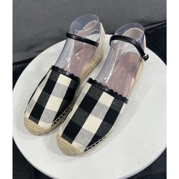 Kate Spade Bonnie Espadrilles Flats Ankle Strap Black White Check Women Size 9 - Picture 4 of 15